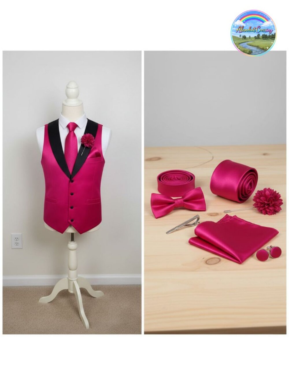 DiBanGu Mens Satin Vest Tie Set Shawl Collar Formal Waistcoat